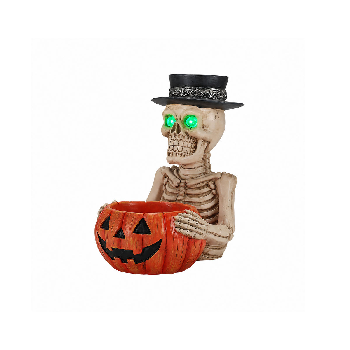 Halloween Skeleton Figurine with Pumpkin Candy Bowl & Candle Holder, Spooky Table Decor for Halloween - image 6