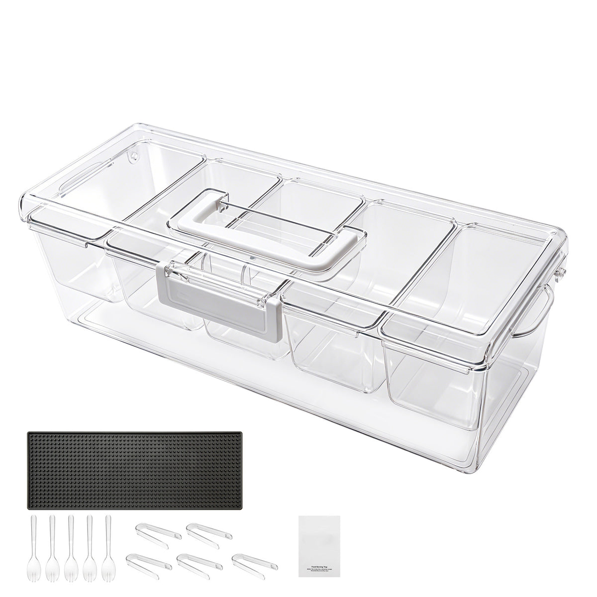 Chilled Condiment Server Caddy, 5 Compartment Ice Cooled Serving Container, Plastic Fruit Garnish Tray Platter with Lid, for Taco Salad Bar Accessories, Party Home Restaurant Supplies - image 12