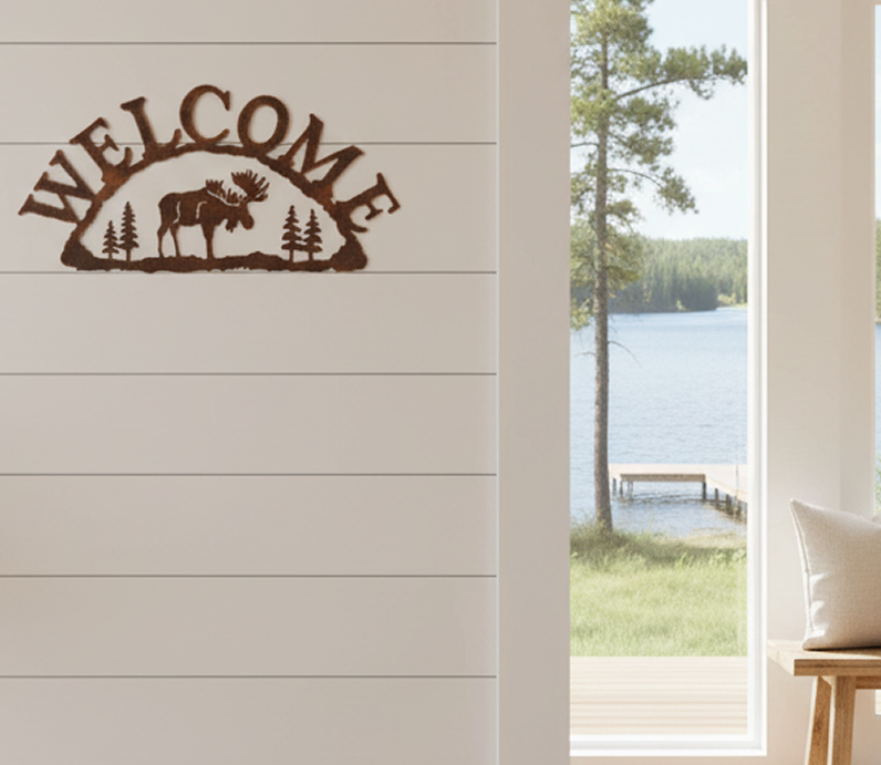 Rustic Woodland Moose Metal Welcome Sign