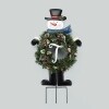 Solar Snowman Stake with Monogram Wreath - T
