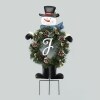 Solar Snowman Stake with Monogram Wreath - J