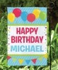Personalized Happy Birthday Garden Flag or Banner - Blue Flag