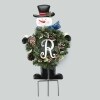 Solar Snowman Stake with Monogram Wreath - R