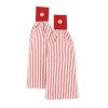 Sets of 2 Ticking Stripe Hanging Kitchen Towels - Red