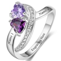 Personalized Double Heart Birthstone Ring