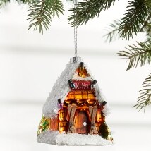 Handpainted Glass Ski Hut Ornament