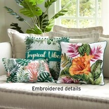 Tropical Embroidered Accent Pillow