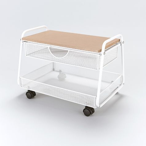 Two-Tier Office Cart with Storage - White