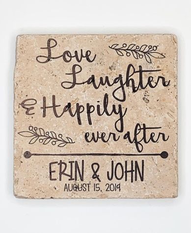 Personalized Travertine Coaster Sets - Love Laughter