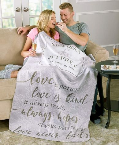 Personalized Wedding Sherpa-Backed Throws - Love is Patient