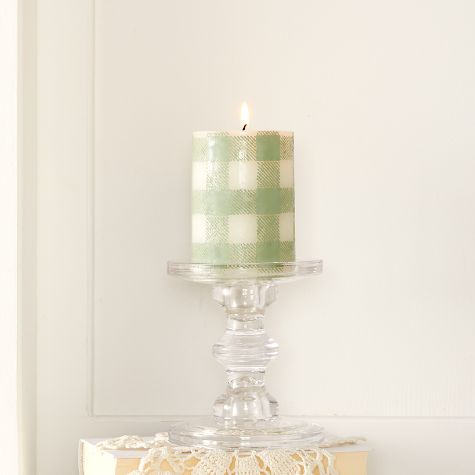 Unscented Plaid Pillar Candles - Small Unscented Pillar Candle Green