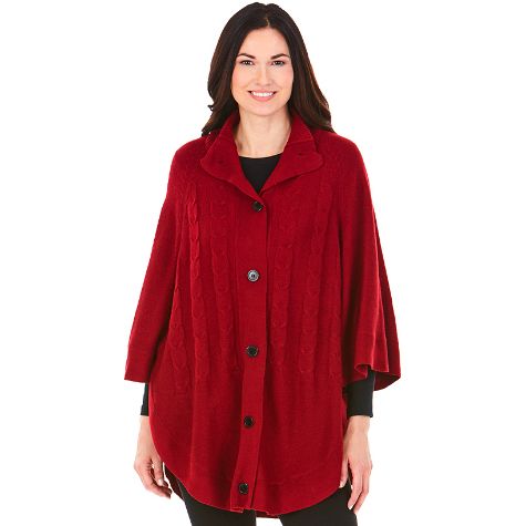 Button-Front Sweater Ponchos - Red Small/Medium