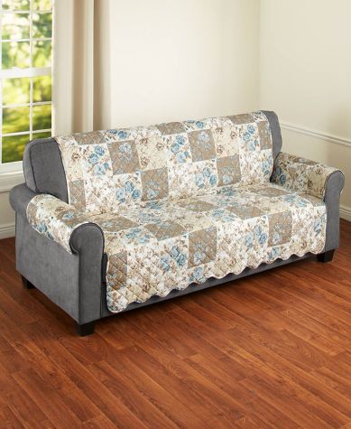 Floral Quilted Furniture Covers - Taupe Sofa