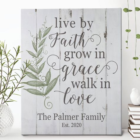 Personalized Inpirational Canvas - Live By Faith 11 x 14