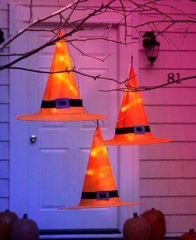 Sets of 3 Lighted Witches' Hats - Orange