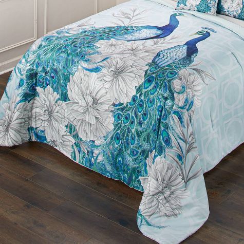 Blue Peacock Bedroom Ensemble - Twin Comforter