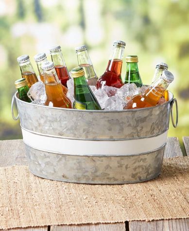 Galvanized Metal Serving Pieces - Oval Party Tub