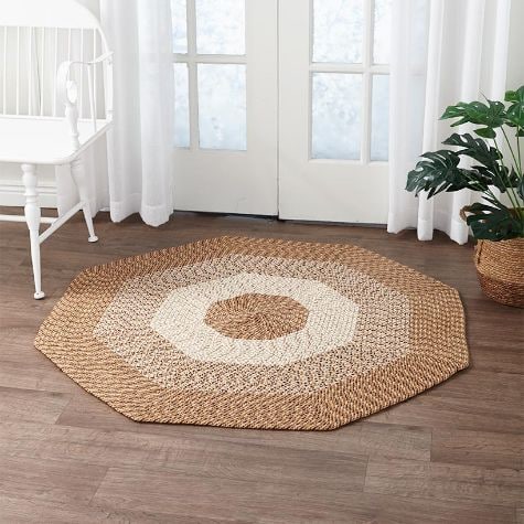 Country Braided Octagon-Shaped Rugs - Tan 48"