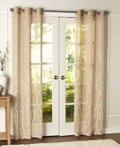 Brooke Branches Grommet Curtain Pairs - Beige