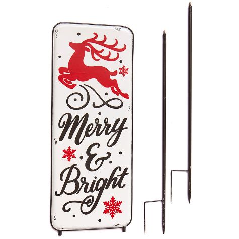 Enamelware Holiday Yard Stakes or Planters - Merry and Bright