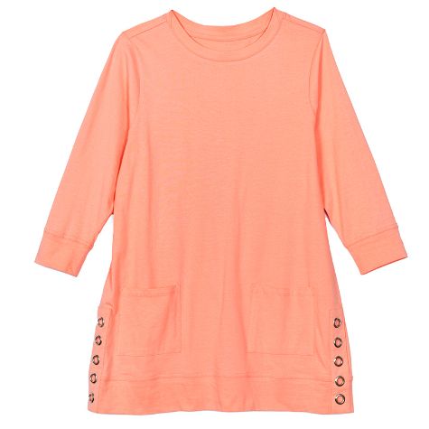 3/4-Sleeve Knit Tunic Tops - Coral Medium