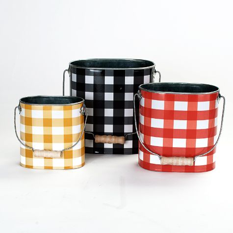 Sets of 3 Decorative Metal Buckets - Multicolor
