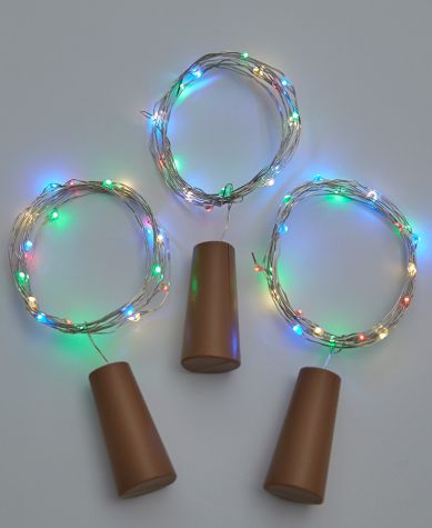Sets of 3 Wine Bottle Stopper String Lights - Multi Color