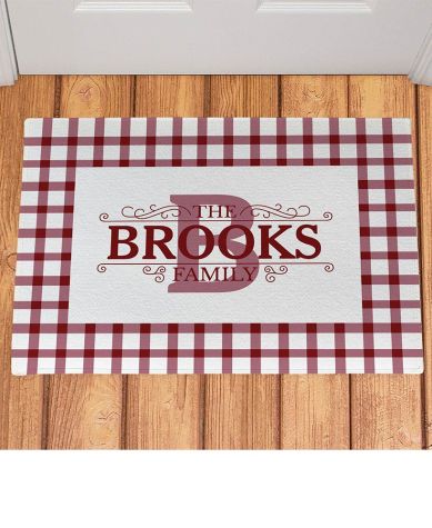 Personalized Country Plaid Doormats - Cranberry