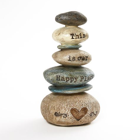Stacked Sentiment Rock Figurines - Happy Place