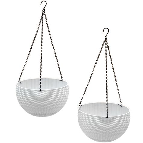 Sets of 2 Hanging Basket Planters - White