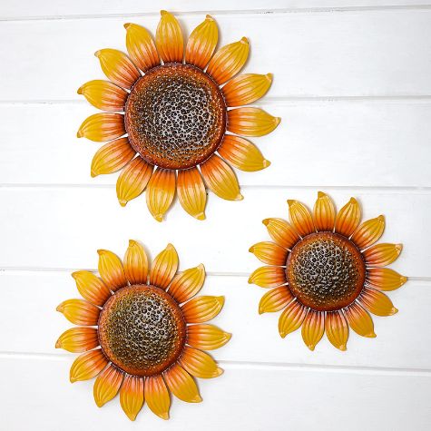 Sets of 3 Metal Wall Flowers - Sunflowers