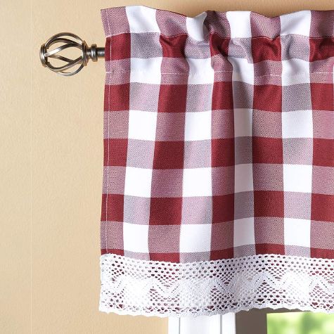 Buffalo Check Tier Pair and Valance Sets - Red 24"