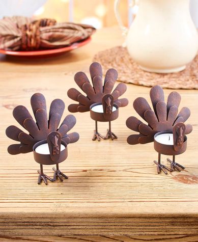 Sets of 3 Turkey Candleholders - Standing