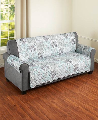 Floral Quilted Furniture Covers - Gray Sofa
