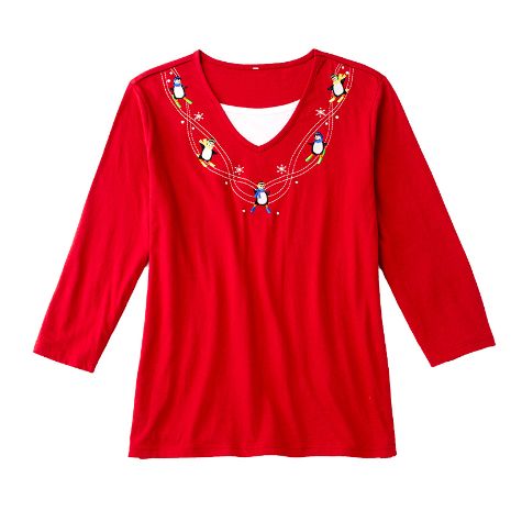 Festive Themed Embroidered Tops - Winter Medium