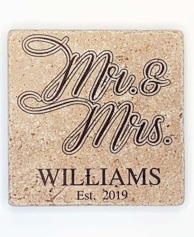 Personalized Travertine Coaster Sets - Mr. and Mrs.