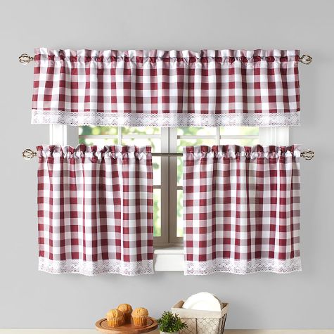 Buffalo Check Tier Pair and Valance Sets - Red 24"