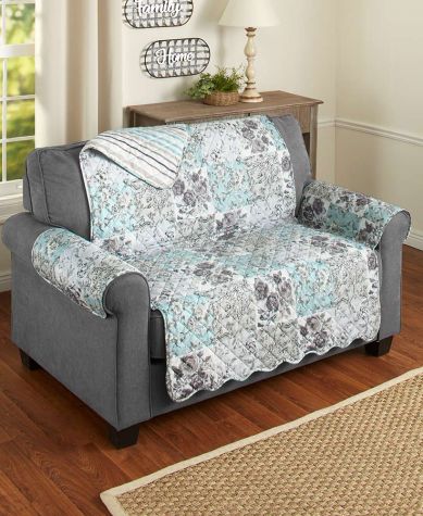 Floral Quilted Furniture Covers - Gray Loveseat