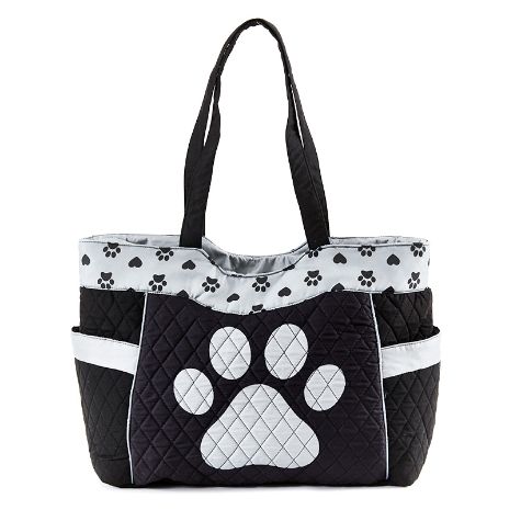 Quilted Cat or Paw Print Totes - Black Paw