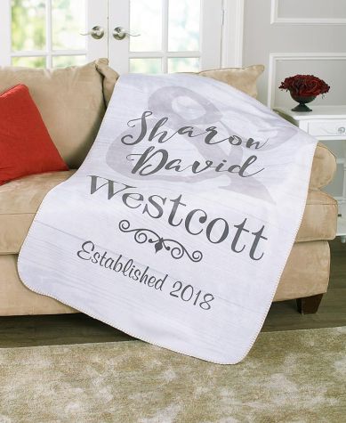 Personalized Wedding Sherpa-Backed Throws - Rustic Name