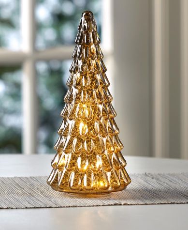 Festive Lighted Glass Trees - Gold
