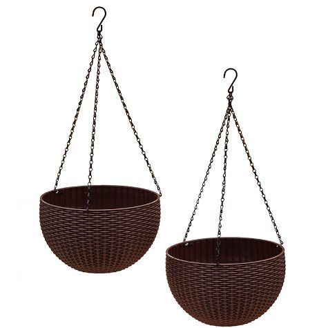 Sets of 2 Hanging Basket Planters - Brown