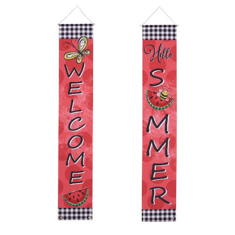 Hello Summer Porch Decor - Watermelon Set of 2 Banners
