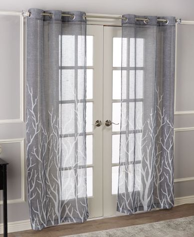 Brooke Branches Grommet Curtain Pairs - Charcoal