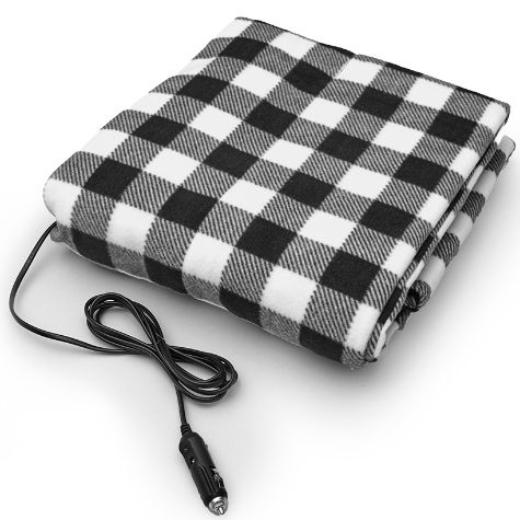 Heated 12V Travel Blankets - Black & White Plaid