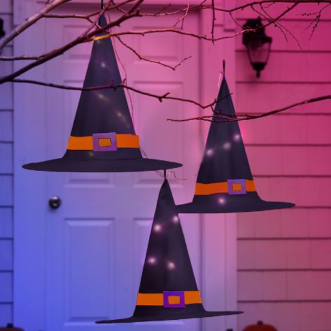 Sets of 3 Lighted Witches' Hats - Black