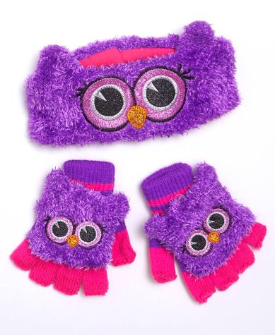 Girls' Critter Headwrap & Flip-Top Glove Sets - Owl