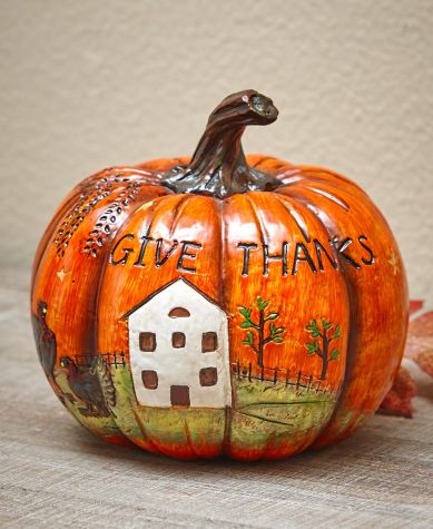 Give Thanks Harvest Country Pumpkins - 5"