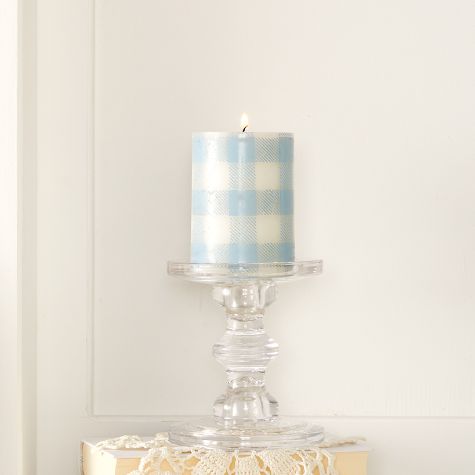 Unscented Plaid Pillar Candles - Small Unscented Pillar Candle Blue