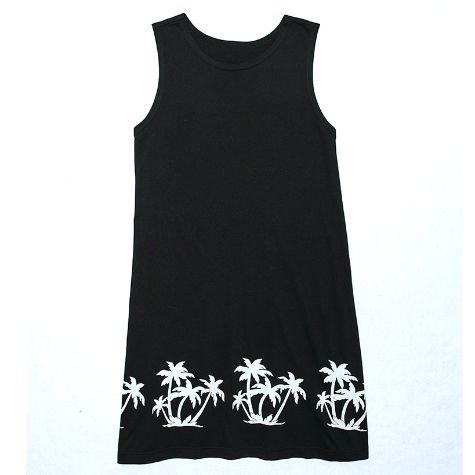 Beach-Themed Border Print Knit Dresses - Black Medium